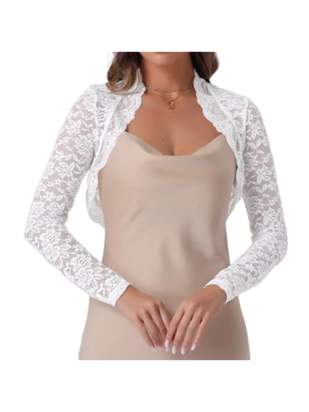 Allegra K Floral Lace Bolero Shrug Women Elegant Long Sleeve Crop Cardigan